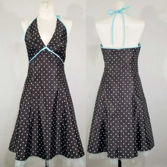 Vintage Gunne Sax Jessica McCLintock Halter Dress 7 Polka Dot Party Rockabilly - Picture 1 of 16